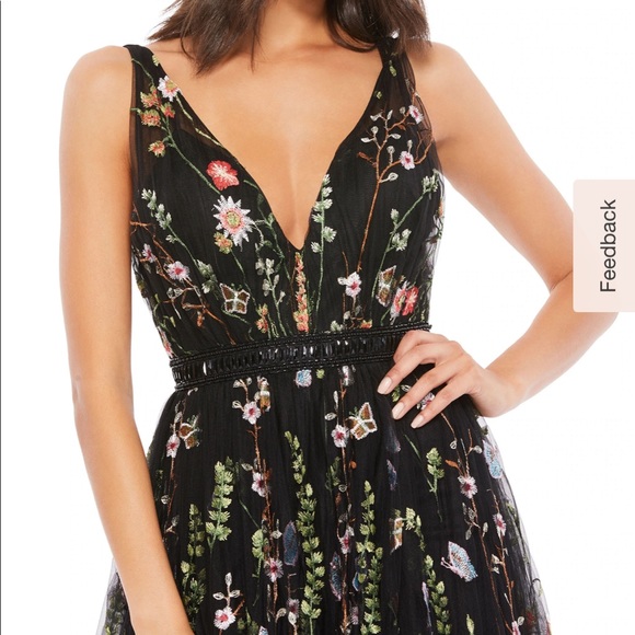 Mac Duggal black floral floor length gown with built in romper - Picture 2 of 10